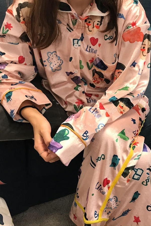 [SALE상품] 라이크 크레파스 벨벳 파자마 셔츠 &amp; 팬츠 세트 (핑크.그린블루)
