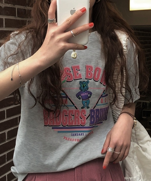 로즈 보울 루즈핏 반팔 티셔츠 (화이트.그레이)