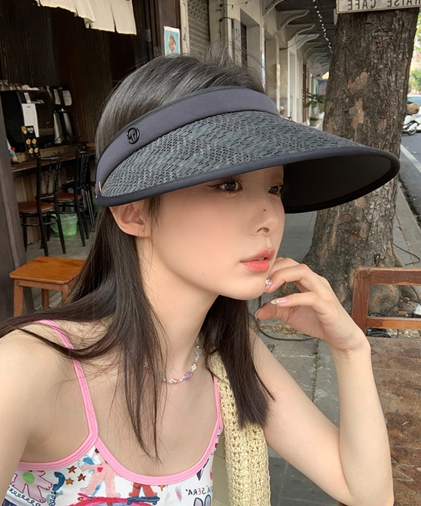 무료배송 모던 체크 라탄 밀짚 썬캡 와이드 챙 여름 모자