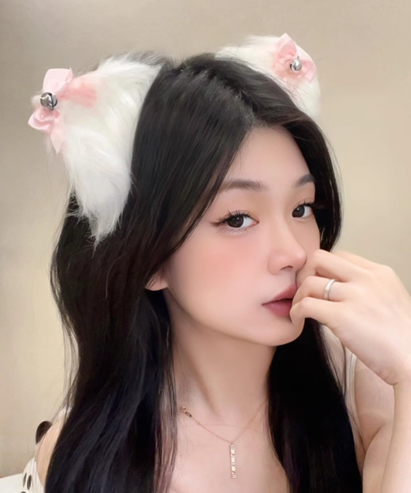 무료배송 리본 방울 고양이귀 머리핀 #파티룩 #연말파티 (핑크)